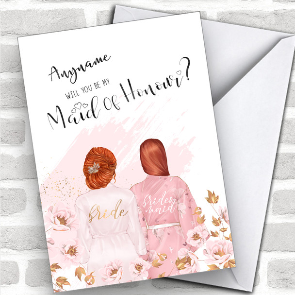 Ginger Hair Up Ginger Swept Hair Will You Be My Maid Of Honour Personalized Wedding Greetings Card