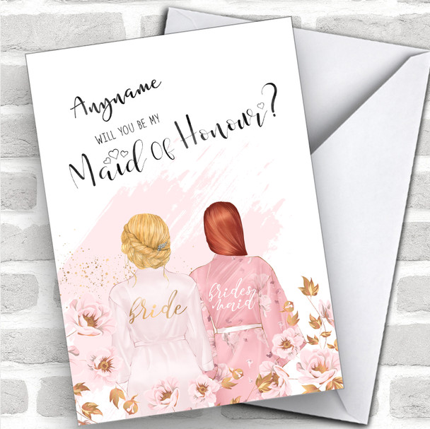 Blond Hair Up Ginger Swept Hair Will You Be My Maid Of Honour Personalized Wedding Greetings Card
