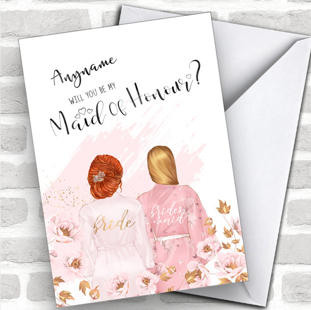 Ginger Hair Up Blond Swept Hair Will You Be My Maid Of Honour Personalized Wedding Greetings Card