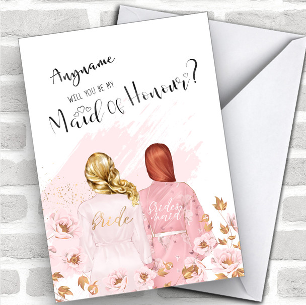 Blond Half Up Hair Ginger Swept Hair Will You Be My Maid Of Honour Custom Personalized Wedding Greetings Card