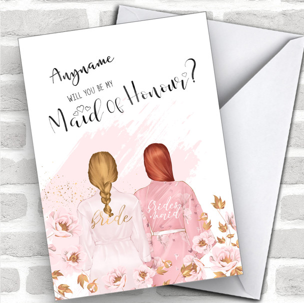 Blond Plaited Hair Ginger Swept Hair Will You Be My Maid Of Honour Custom Personalized Wedding Greetings Card
