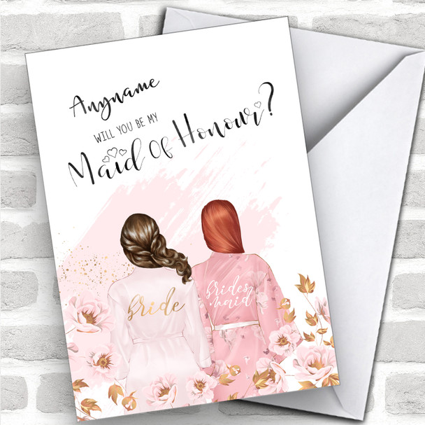 Brown Half Up Hair Ginger Swept Hair Will You Be My Maid Of Honour Custom Personalized Wedding Greetings Card