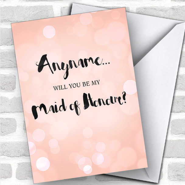 Peach Glitter Lights Will You Be My Maid Of Honour Personalized Wedding Greetings Card