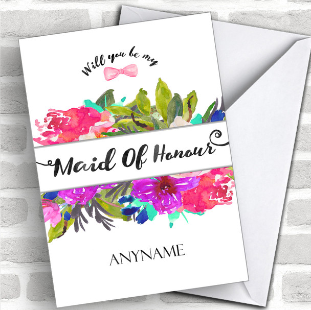 Watercolour Floral Will You Be My Maid Of Honour Personalized Wedding Greetings Card