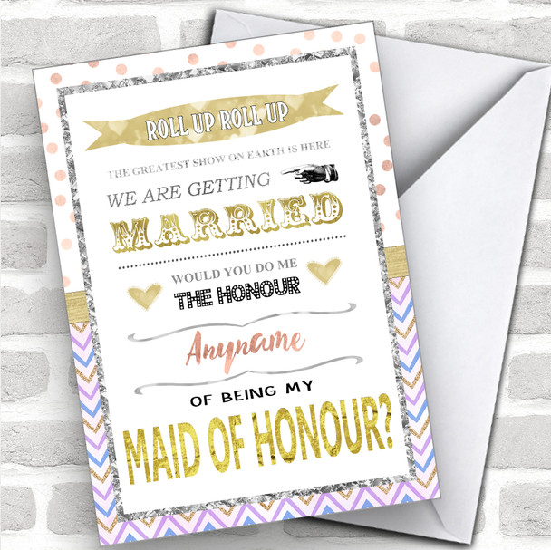 Circus Carnival Will You Be My Maid Of Honour Personalized Wedding Greetings Card