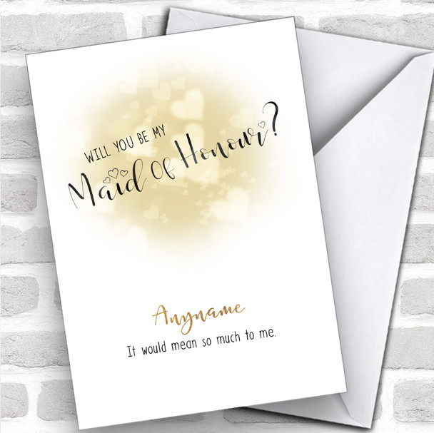 Gold Hearts Will You Be My Maid Of Honour Personalized Wedding Greetings Card