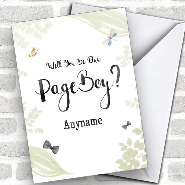 Page Boy Leaves Watercolour Will You Be My Page Boy Personalized Wedding Greetings Card