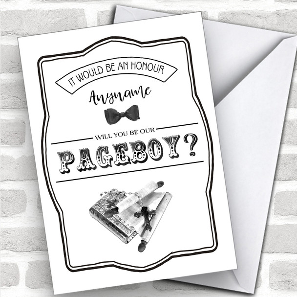 Type Black & White Will You Be My Page Boy Personalized Wedding Greetings Card