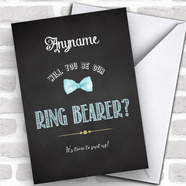 Chalk Blue Bow Tie Will You Be My Ring Bearer Personalized Wedding Greetings Card