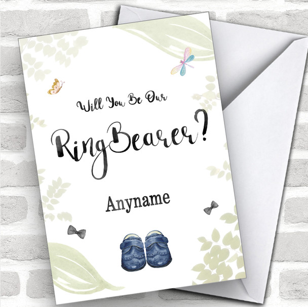 Leaves Watercolour Will You Be My Ring Bearer Personalized Wedding Greetings Card