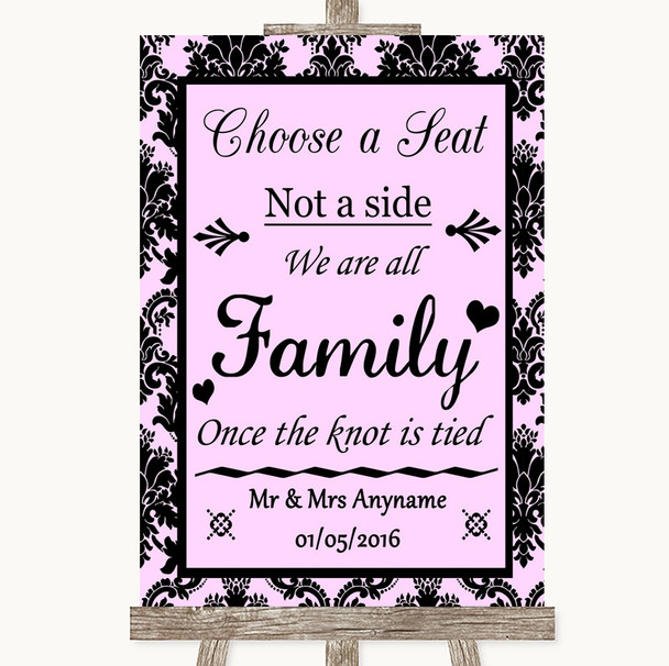 Baby Pink Damask Choose A Seat We Are All Family Personalized Wedding Sign