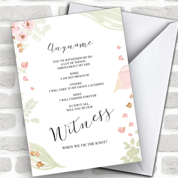 Watercolour Flowers Will You Be My Witness Personalized Wedding Greetings Card