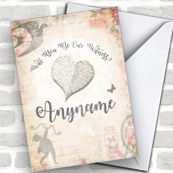 Vintage Floral Will You Be My Witness Personalized Wedding Greetings Card