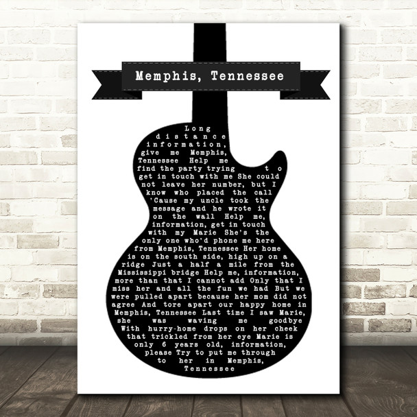 Chuck Berry Memphis, Tennessee Black & White Guitar Song Lyric Music Print