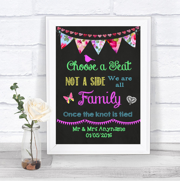 Bright Bunting Chalk Choose A Seat We Are All Family Personalized Wedding Sign