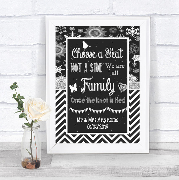 Chalk Winter Choose A Seat We Are All Family Personalized Wedding Sign