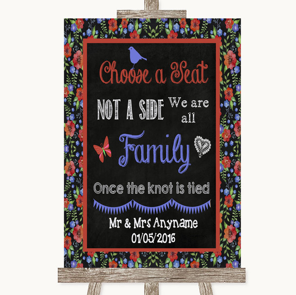 Floral Chalk Choose A Seat We Are All Family Personalized Wedding Sign