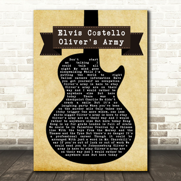 Elvis Costello Oliver's Army Black Guitar Song Lyric Music Print