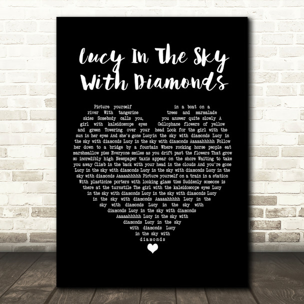 The Beatles Lucy In The Sky With Diamonds Black Heart Song Lyric Music Print