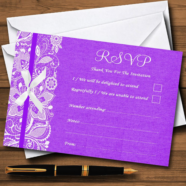 Vintage Cadbury Purple Burlap & Lace Personalized RSVP Cards