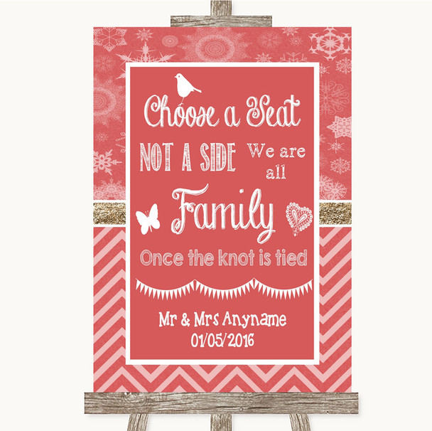 Red Winter Choose A Seat We Are All Family Personalized Wedding Sign