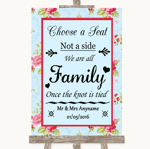 Shabby Chic Floral Choose A Seat We Are All Family Personalized Wedding Sign