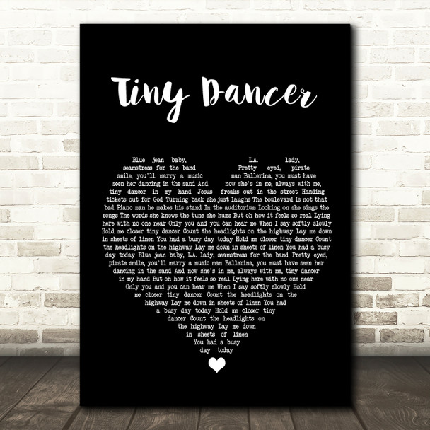 Elton John Tiny Dancer Black Heart Song Lyric Music Print