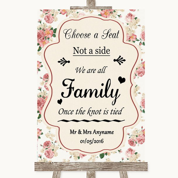 Vintage Roses Choose A Seat We Are All Family Personalized Wedding Sign