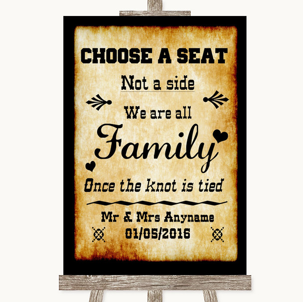 Western Choose A Seat We Are All Family Personalized Wedding Sign
