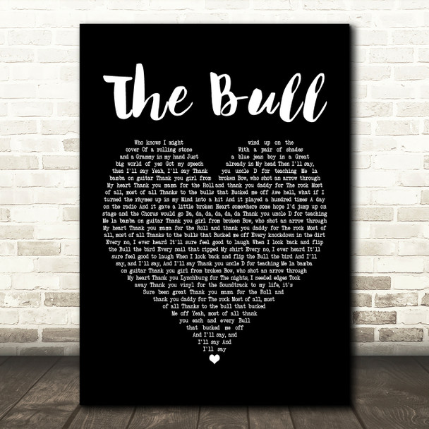 Kip Moore The Bull Black Heart Song Lyric Music Print