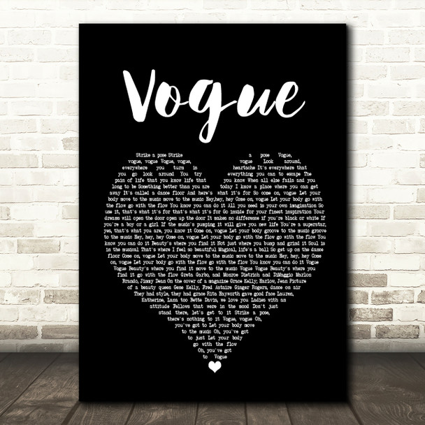 Madonna Vogue Black Heart Song Lyric Music Print