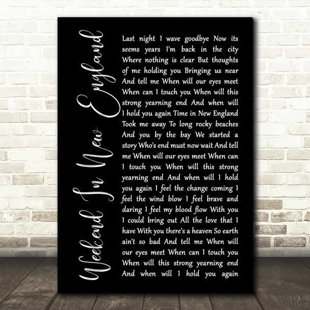Barry Manilow Weekend In New England Black Script Song Lyric Music Print