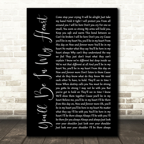 Phil Collins You'll Be In My Heart Black Script Song Lyric Music Print