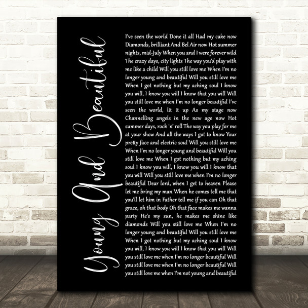 Lana Del Rey Young And Beautiful Black Script Song Lyric Music Print