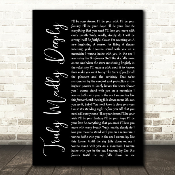 Savage Garden Truly Madly Deeply Black Script Song Lyric Music Print