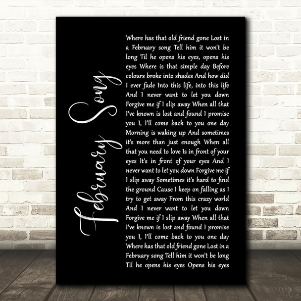 Josh Groban February Song Black Script Song Lyric Music Print