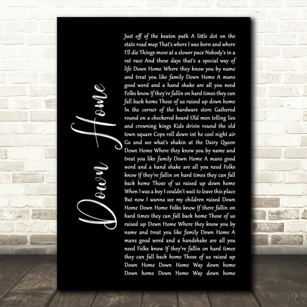 Alabama Down Home Black Script Song Lyric Music Print