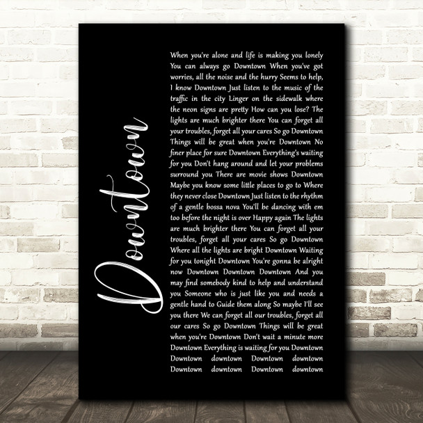 Petula Clark Downtown Black Script Song Lyric Music Print