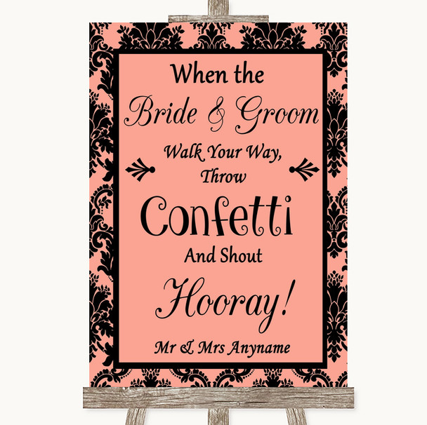 Coral Damask Confetti Personalized Wedding Sign