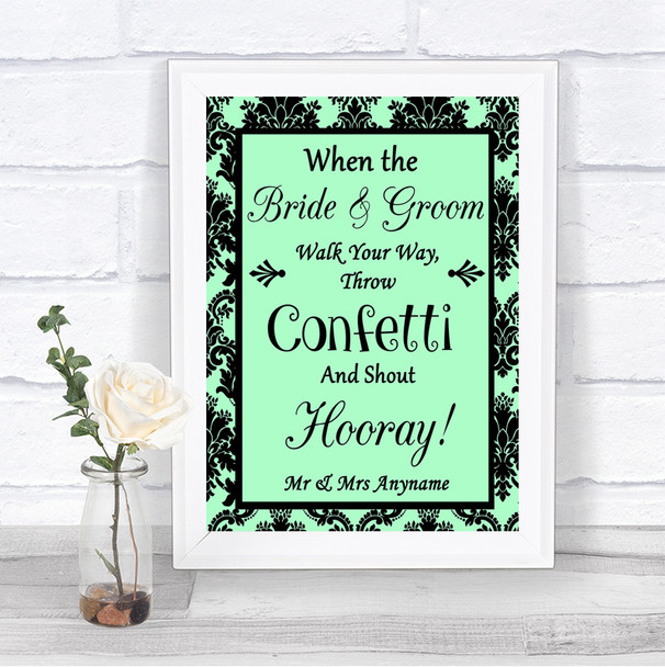 Mint Green Damask Confetti Personalized Wedding Sign