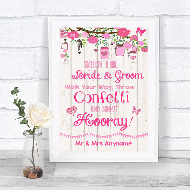 Pink Rustic Wood Confetti Personalized Wedding Sign