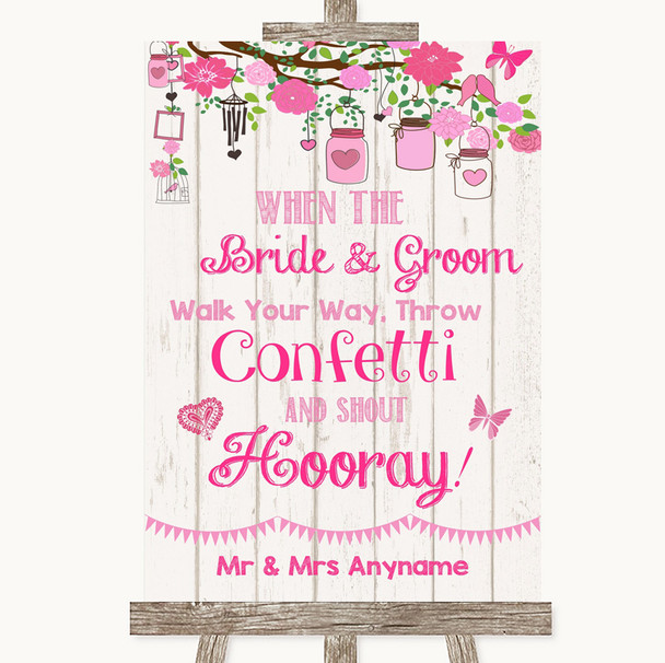 Pink Rustic Wood Confetti Personalized Wedding Sign