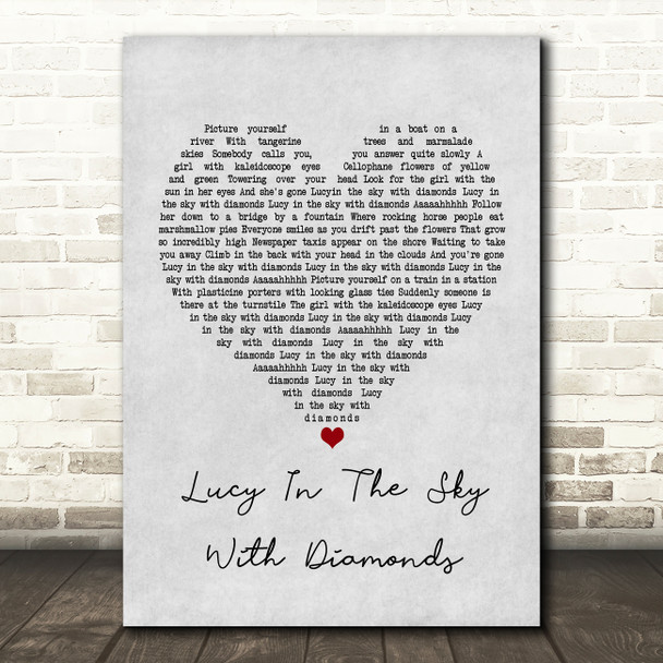 The Beatles Lucy In The Sky With Diamonds Grey Heart Song Lyric Music Print