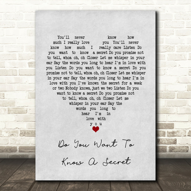 The Beatles Do You Want To Know A Secret Grey Heart Song Lyric Music Print