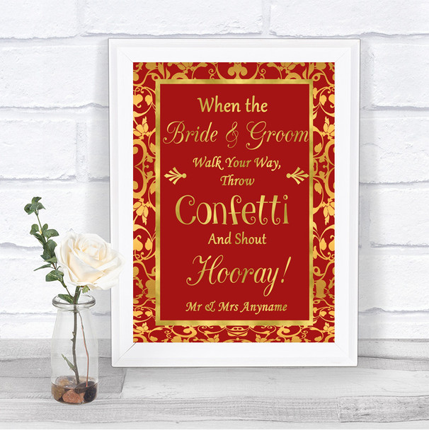 Red & Gold Confetti Personalized Wedding Sign