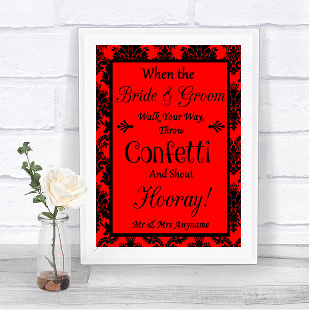 Red Damask Confetti Personalized Wedding Sign