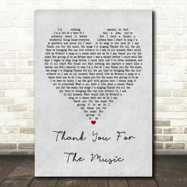 ABBA Thank You For The Music Grey Heart Song Lyric Music Print