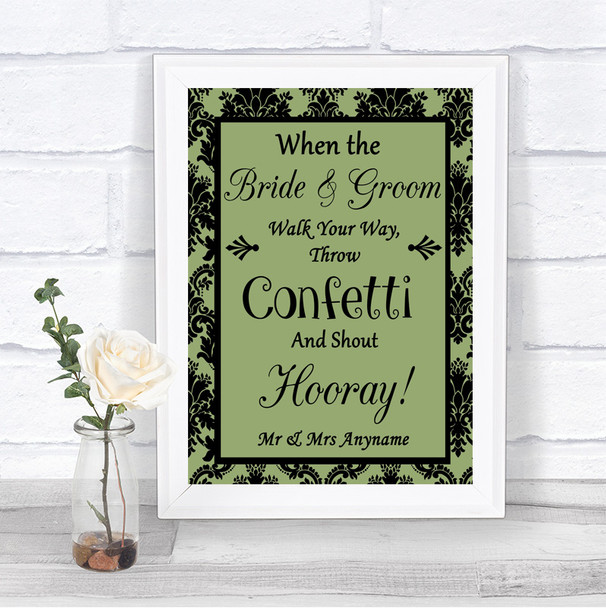 Sage Green Damask Confetti Personalized Wedding Sign