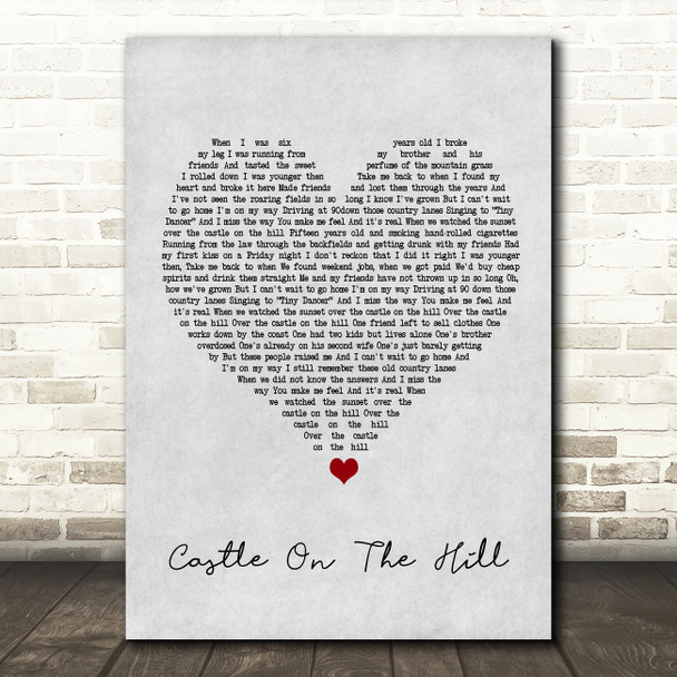 Ed Sheeran Castle On The Hill Grey Heart Song Lyric Music Print