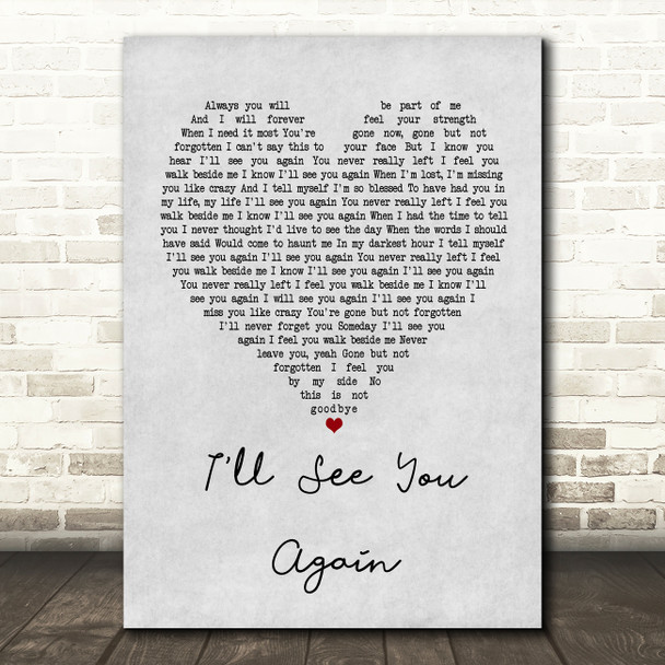 Westlife I'll See You Again Grey Heart Song Lyric Music Print